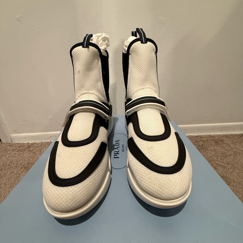 Prada Black and White High-Top Sneakers